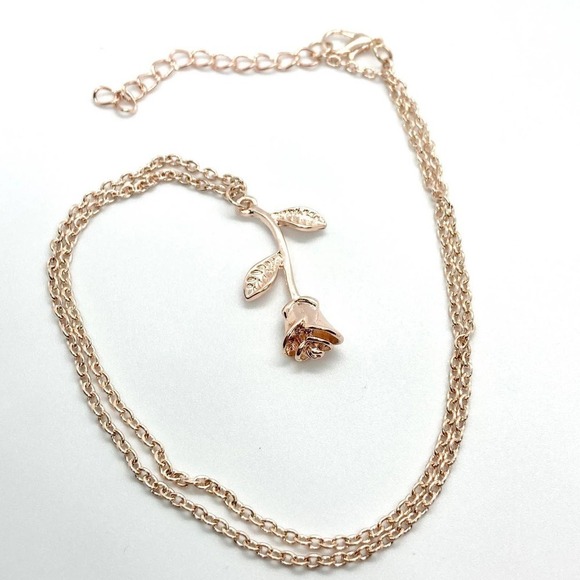 HANGING Rose Stem Rose Gold Necklace - Picture 4 of 8